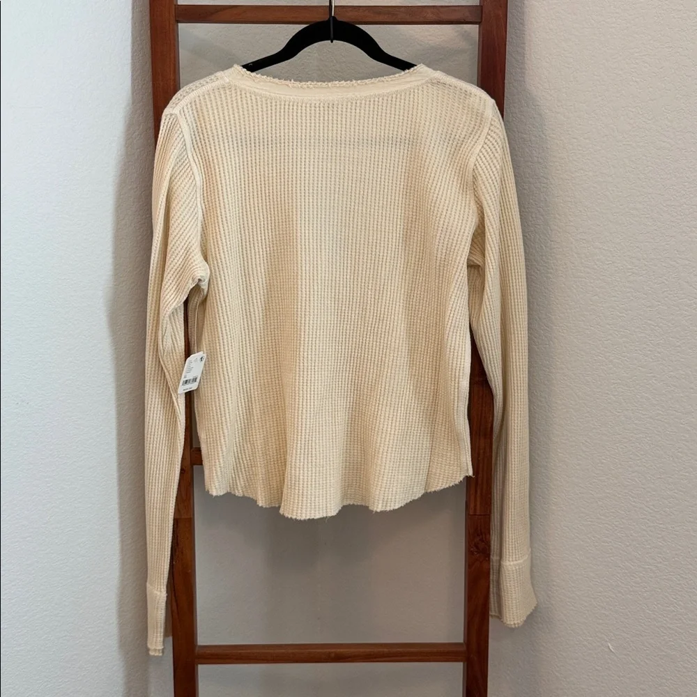 Free People FP One Cream Long Sleeve Waffle Henley Top NWT Size XL